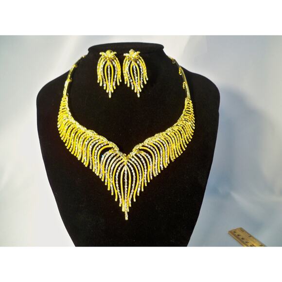 waterfall rhinestone 4 PC necklace bridal MOB prom party formal evening necklace - Picture 1 of 9